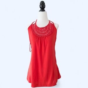 Vintage 725 Originals Red Orange Halter Crochet Knit Summer Boho Top Medium
